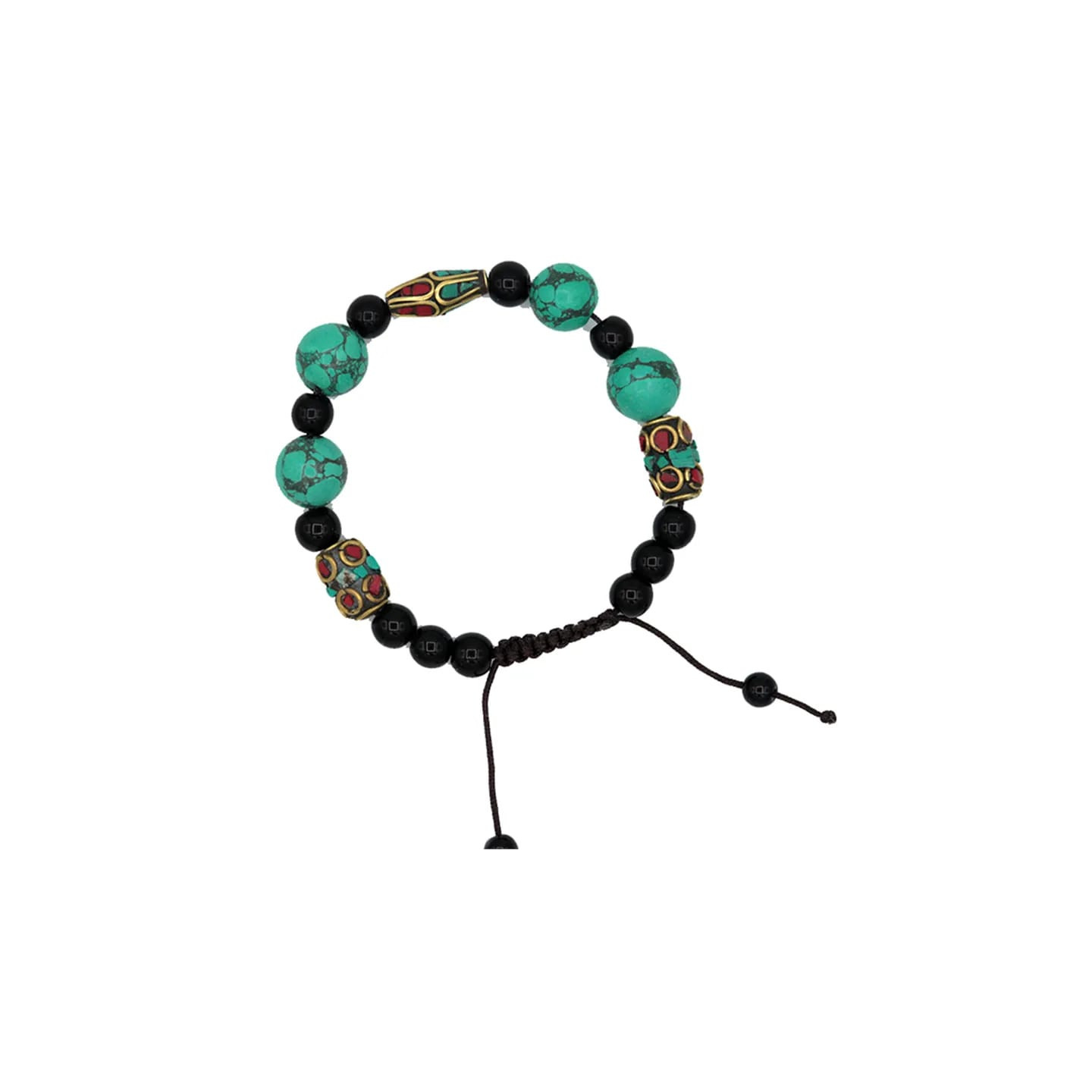 Bracelet turquoise corail et agate noir ajustable | Pieralune