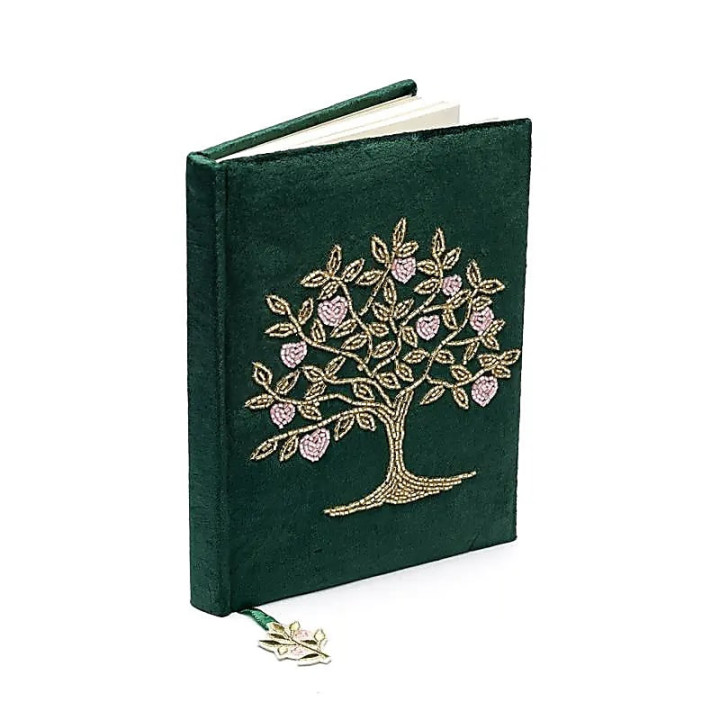 Carnet velours vert avec Arbre de Vie et cœurs | Pieralune
