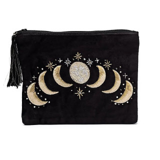 Pochette zippée en velours noir avec phases lunaires | Pieralune