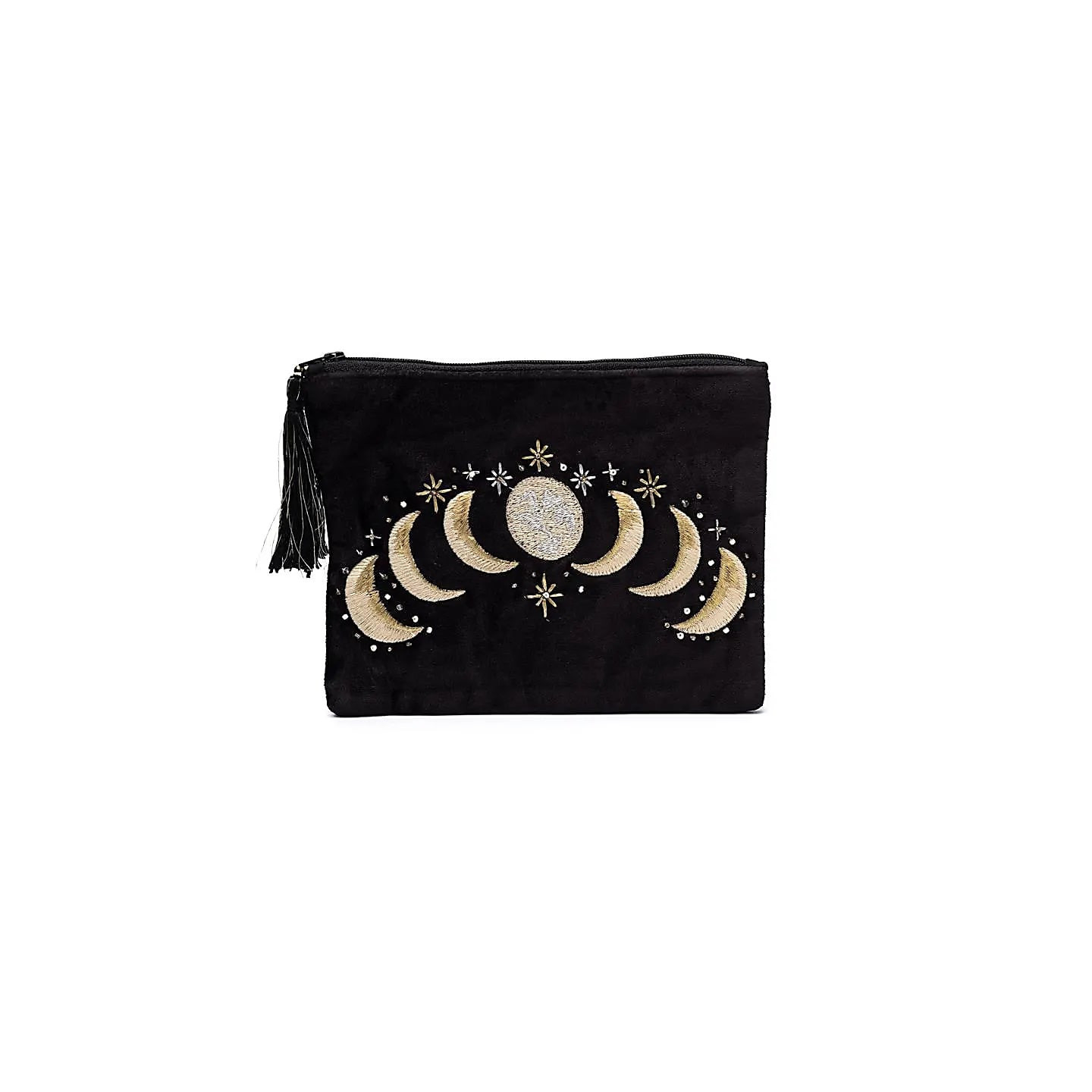 Pochette zippée en velours noir avec phases lunaires | Pieralune