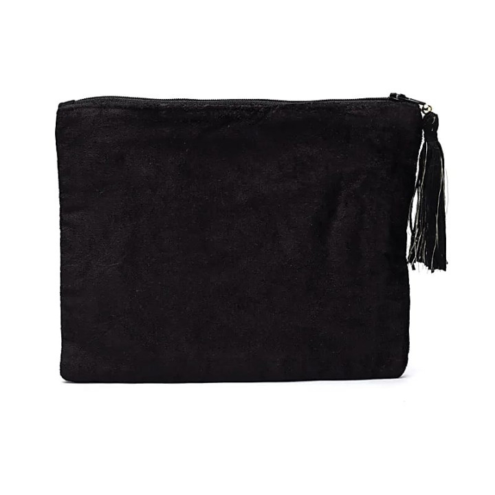 Pochette zippée en velours noir avec phases lunaires | Pieralune