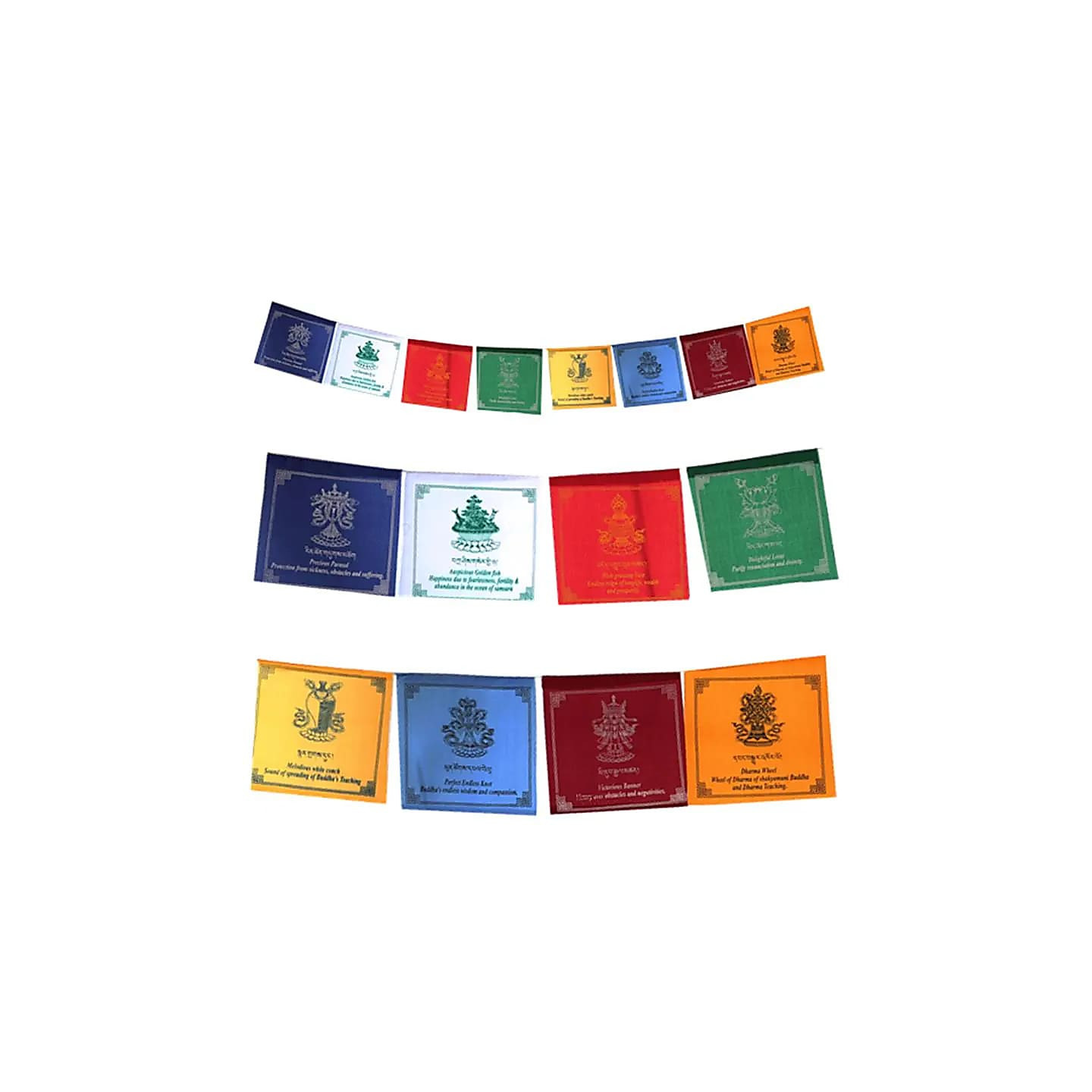Drapeaux prière tibétains 8 signes auspicieux | Pieralune