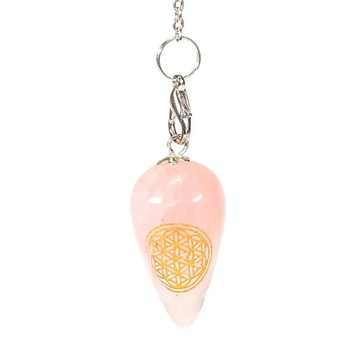 Pendule Quartz Rose forme de goutte avec Fleur de Vie | Pieralune