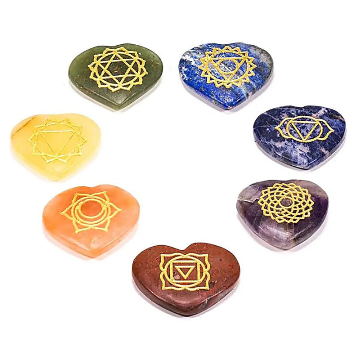 SET 7 symboles Chakra pierres dures forme coeur | Pieralune