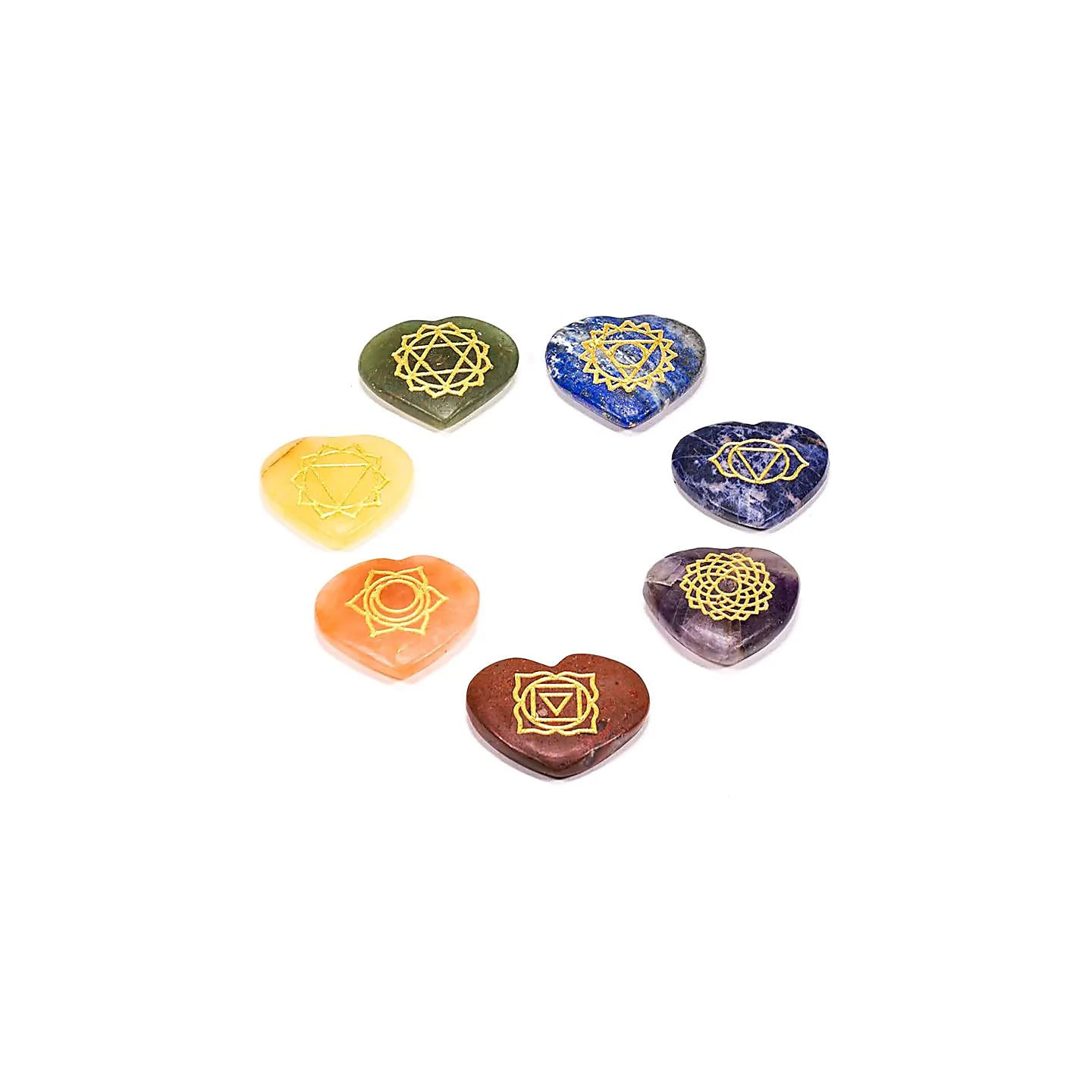SET 7 symboles Chakra pierres dures forme coeur | Pieralune