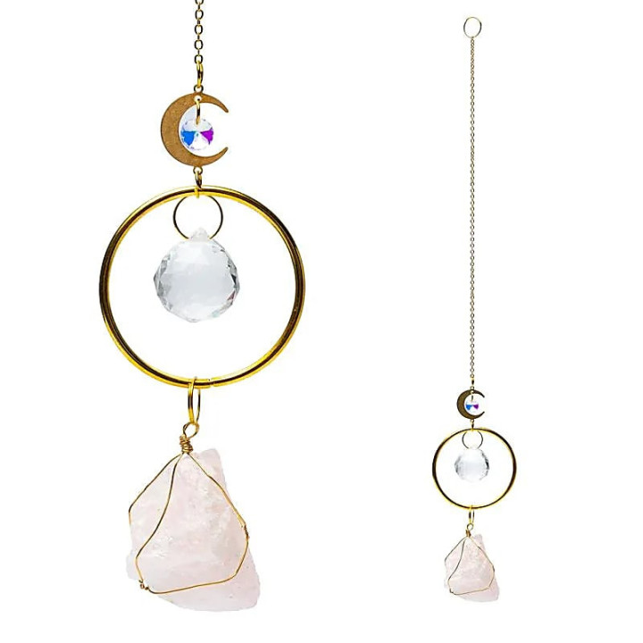 Attrape-soleil avec lune et quartz rose | Pieralune