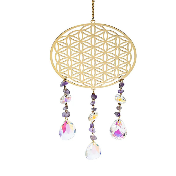 Attrape-soleil avec fleur de vie et améthyste | Pieralune