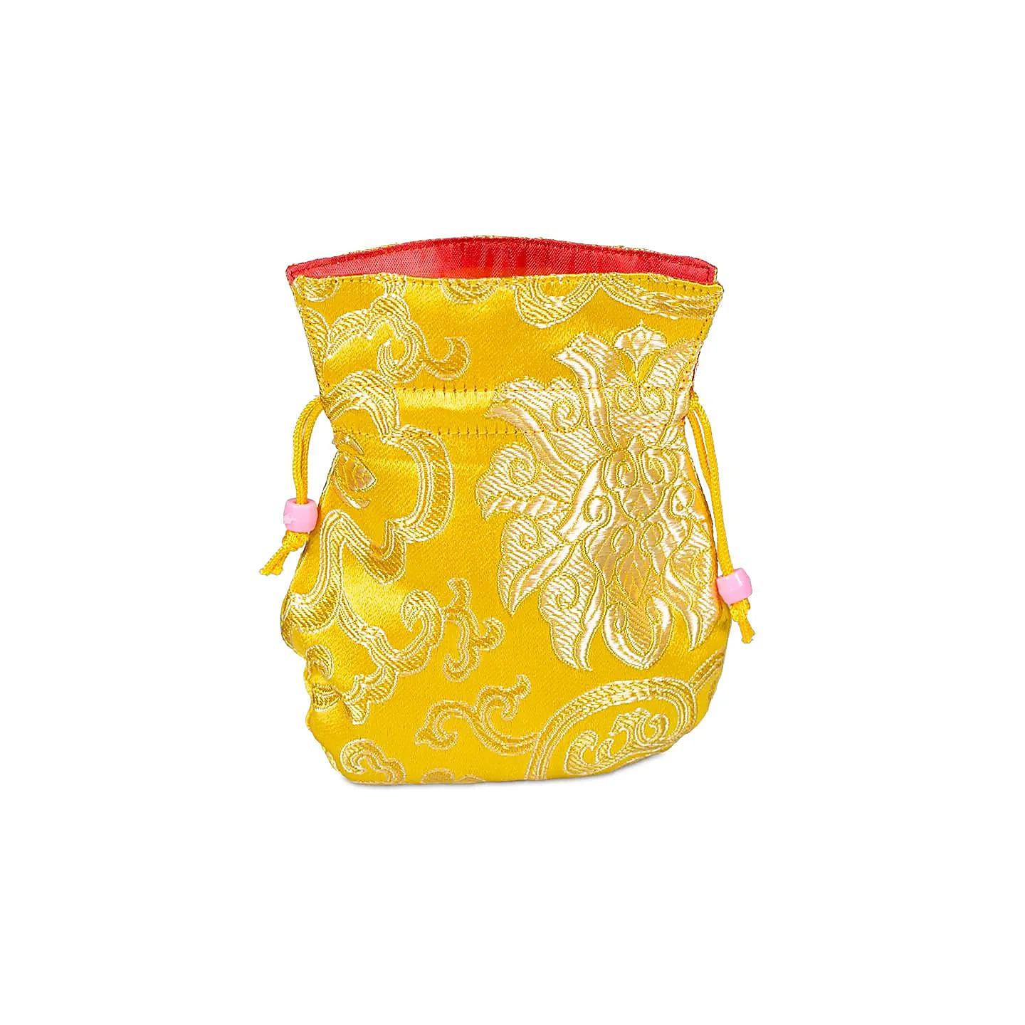 Bourse brocart jaune doublée rouge | Pieralune