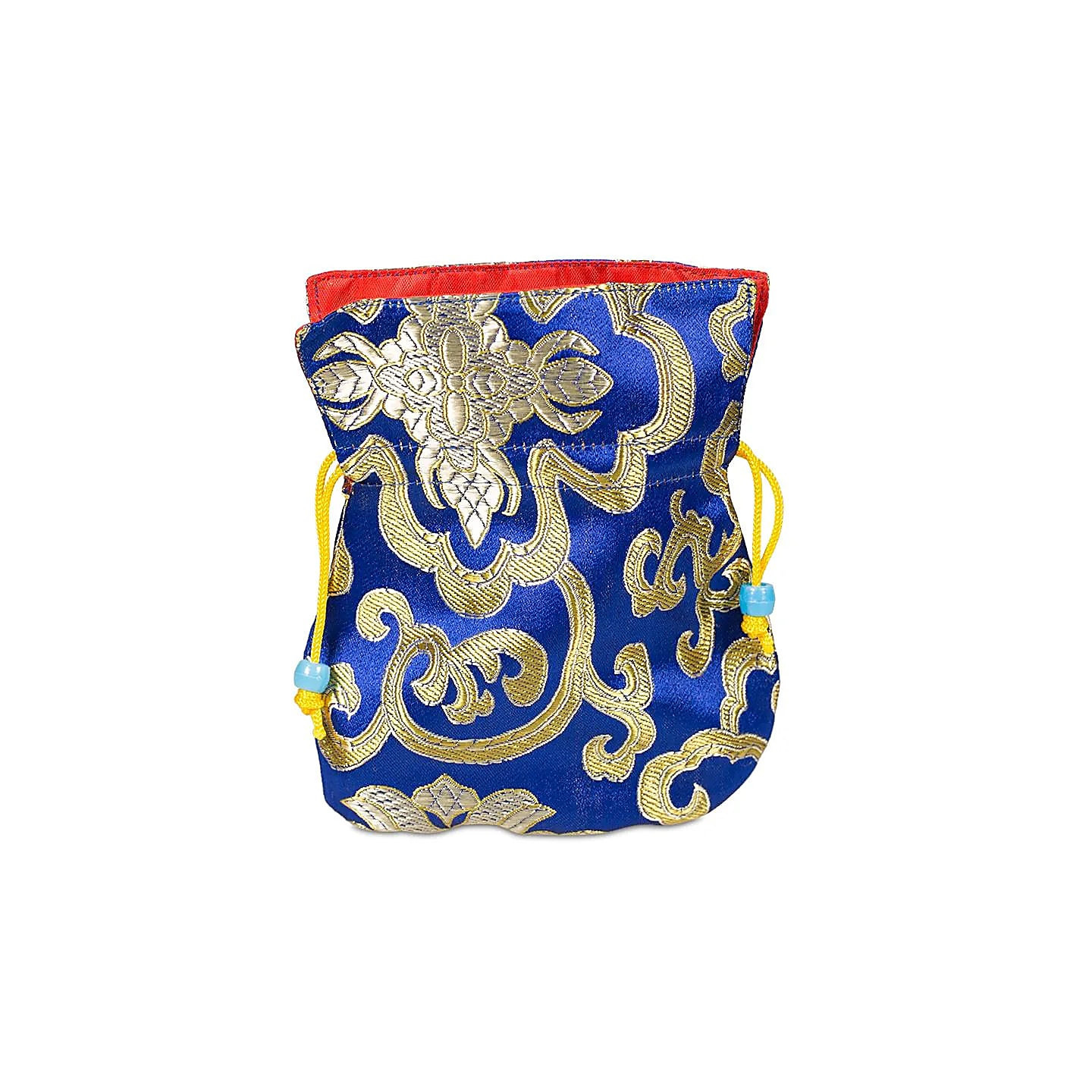 Bourse brocart bleu doublé rouge | Pieralune