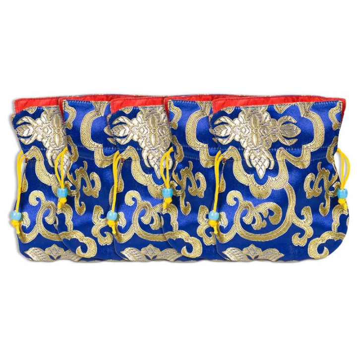 Bourse brocart bleu doublé rouge | Pieralune