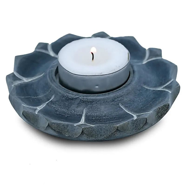Bougeoir/brûle encens lotus en pierre ollaire gris | Pieralune