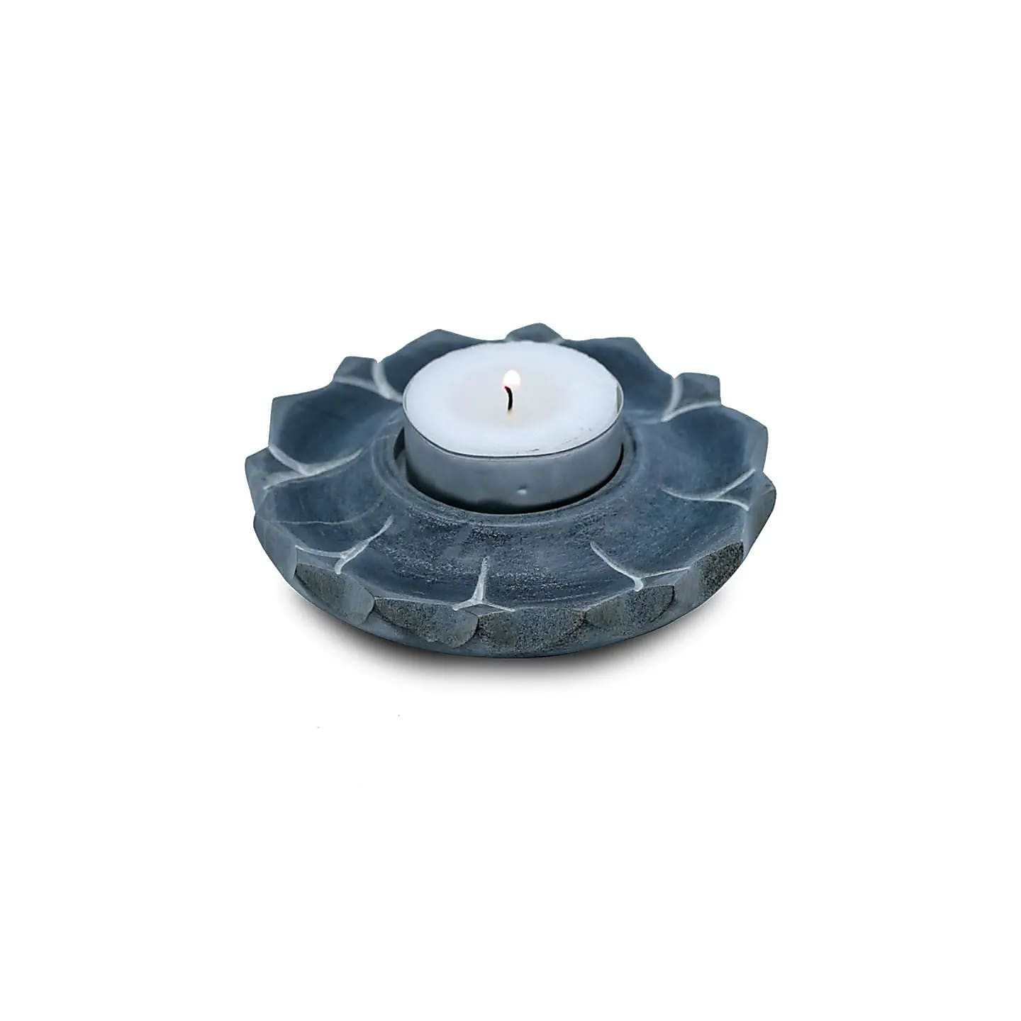 Bougeoir/brûle encens lotus en pierre ollaire gris | Pieralune