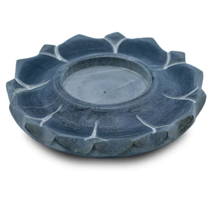 Bougeoir/brûle encens lotus en pierre ollaire gris | Pieralune