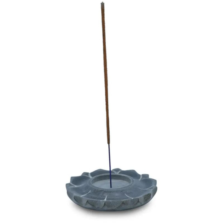 Bougeoir/brûle encens lotus en pierre ollaire gris | Pieralune