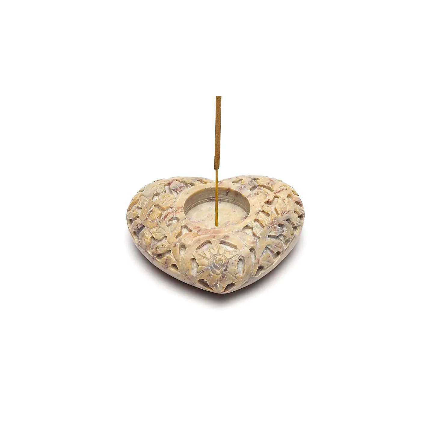 Bougeoir/brûle encens coeur pierre ollaire naturelle | Pieralune