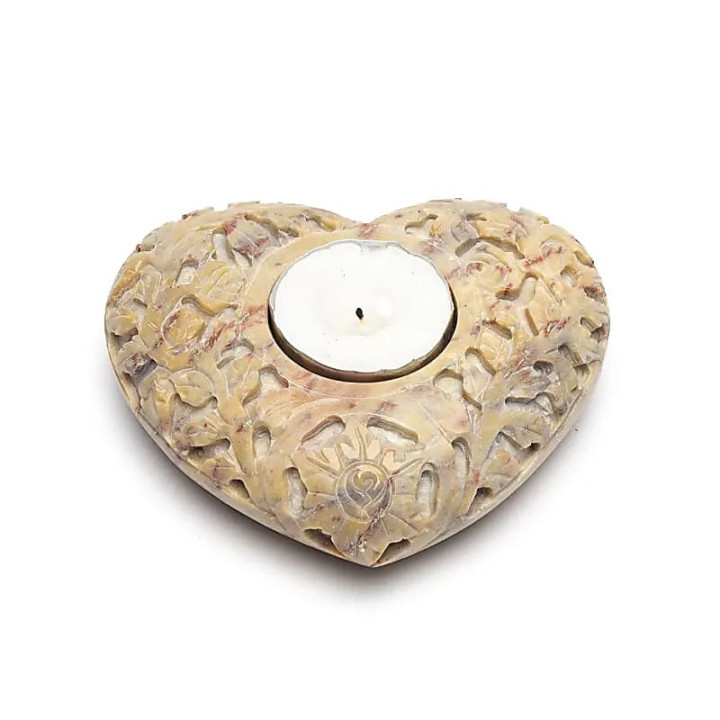 Bougeoir/brûle encens coeur pierre ollaire naturelle | Pieralune