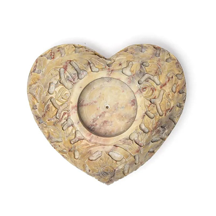 Bougeoir/brûle encens coeur pierre ollaire naturelle | Pieralune