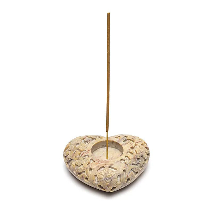 Bougeoir/brûle encens coeur pierre ollaire naturelle | Pieralune