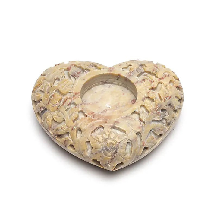 Bougeoir/brûle encens coeur pierre ollaire naturelle | Pieralune