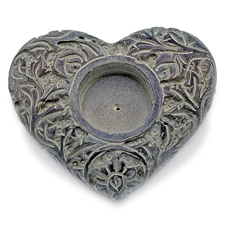 Bougeoir/brûle encens coeur en pierre ollaire gris | Pieralune