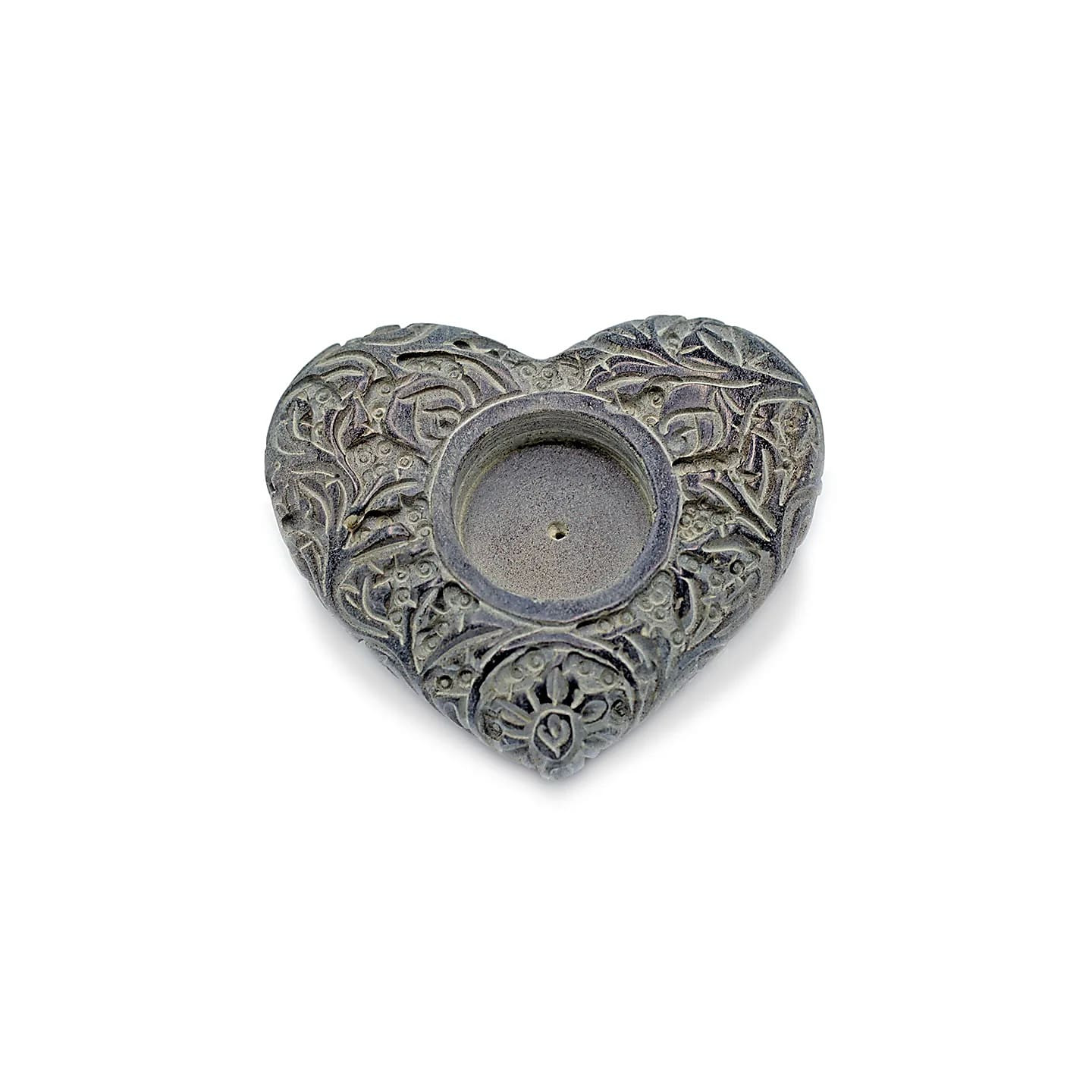 Bougeoir/brûle encens coeur en pierre ollaire gris | Pieralune