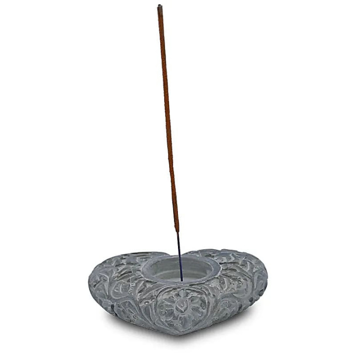 Bougeoir/brûle encens coeur en pierre ollaire gris | Pieralune