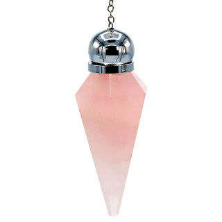 Pendule Quartz rose facetté en pointe orné perle | Pieralune