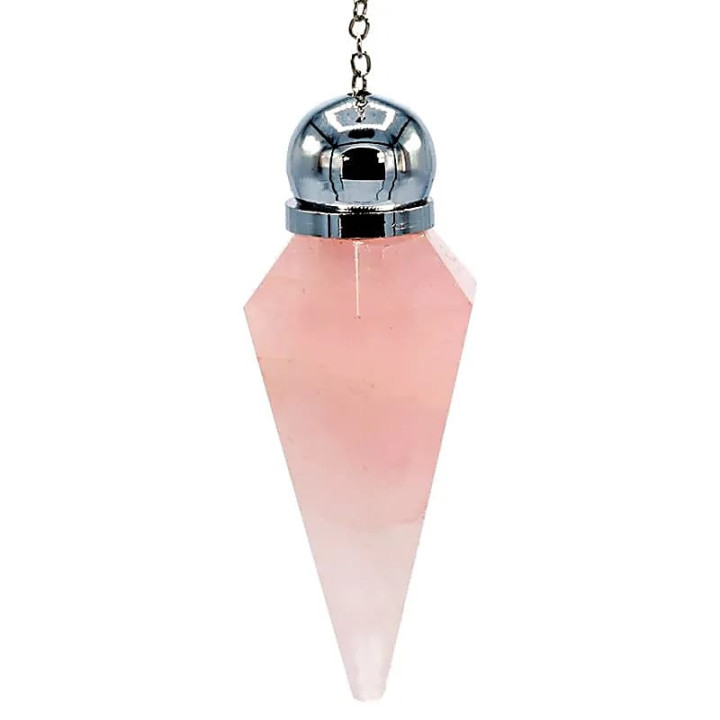 Pendule Quartz rose facetté en pointe orné perle | Pieralune