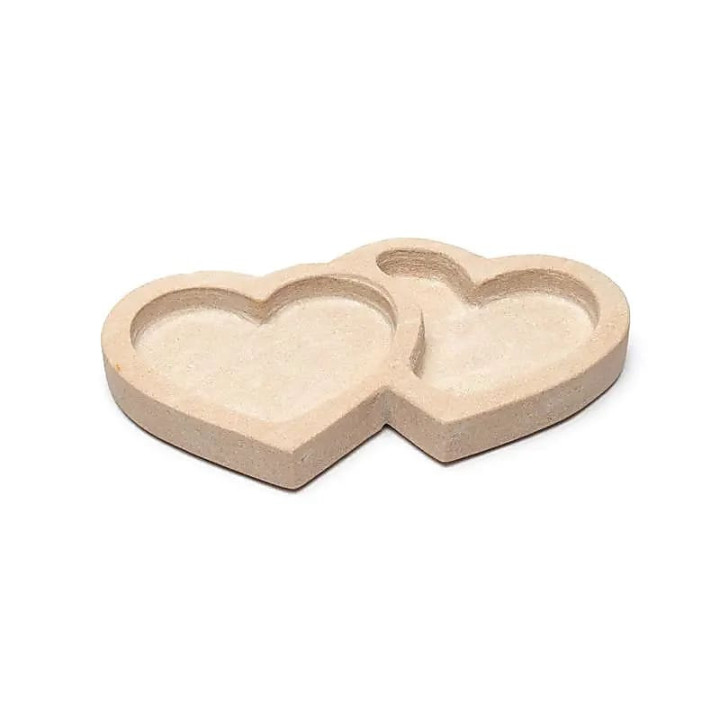 Plat en grès rose double cœur | Pieralune