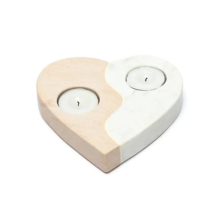 Porte-bougie en grès rose & marbre cœur | Pieralune