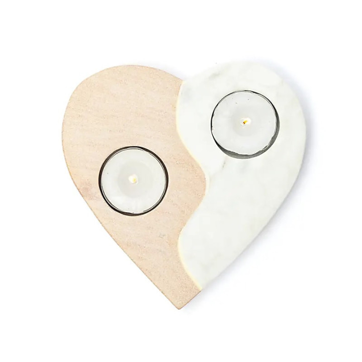 Porte-bougie en grès rose & marbre cœur | Pieralune