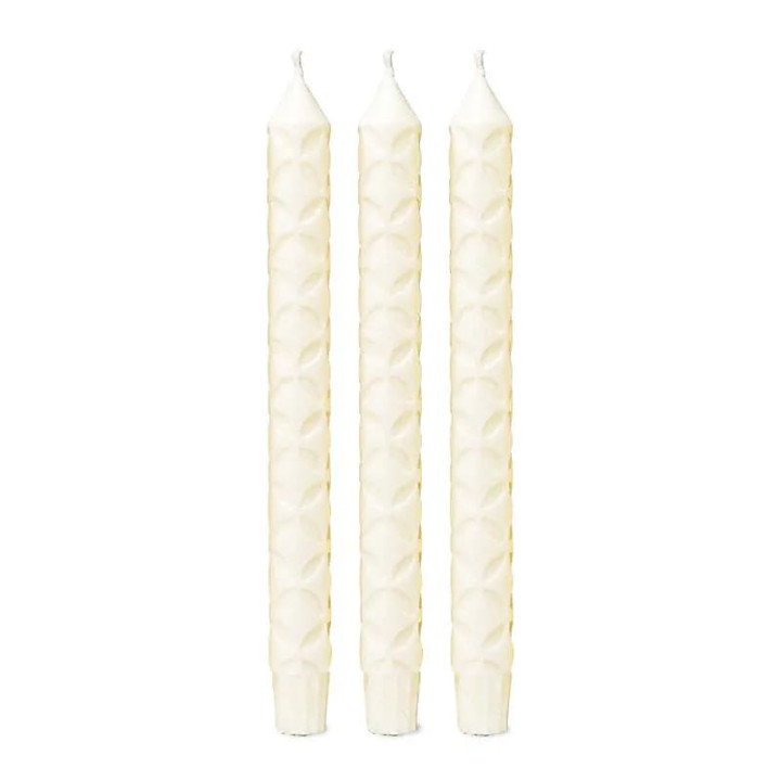 Bougie dîner motif Fleur de Vie stéarine blanc cassé | Pieralune