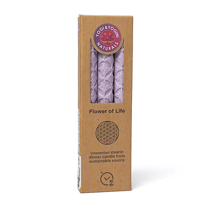 Bougie dîner motif Fleur de Vie stéarine violet | Pieralune