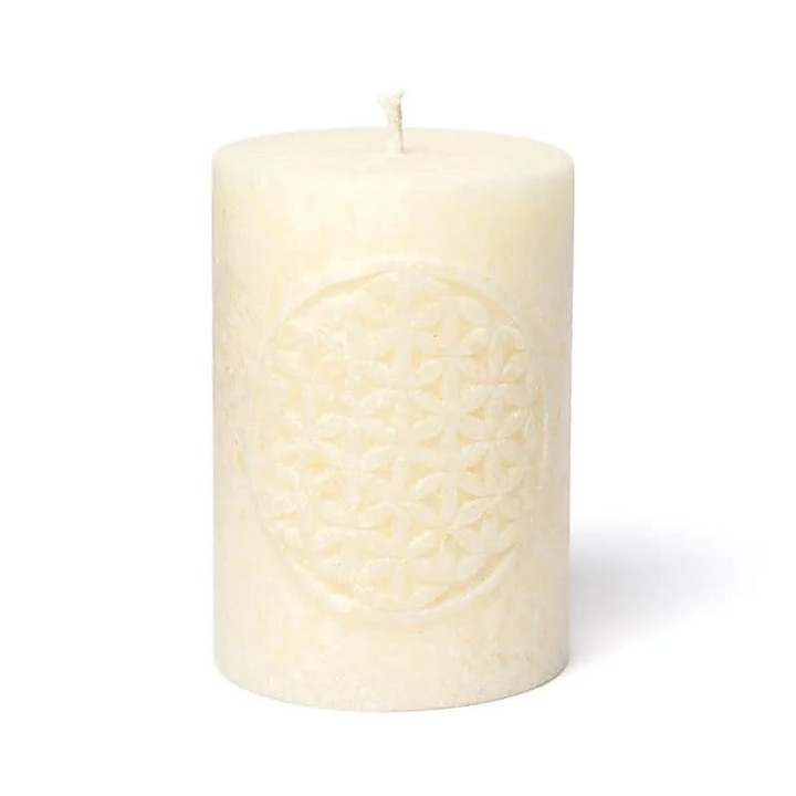 Bougie votive à relief Fleur de Vie stéarine blanc cassé | Pieralune