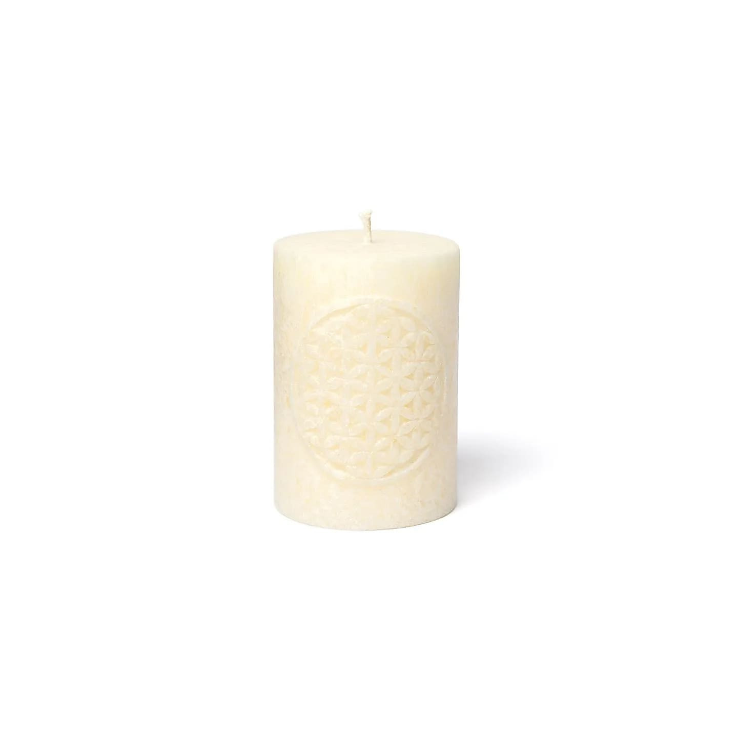 Bougie votive à relief Fleur de Vie stéarine blanc cassé | Pieralune