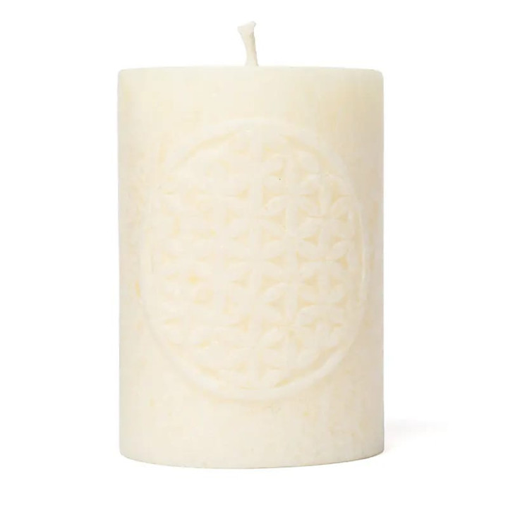 Bougie votive à relief Fleur de Vie stéarine blanc cassé | Pieralune