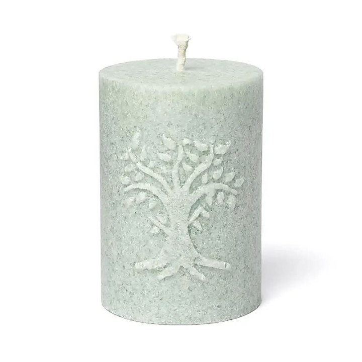 Bougie votive à relief Arbre de Vie stéarine vert sauge | Pieralune