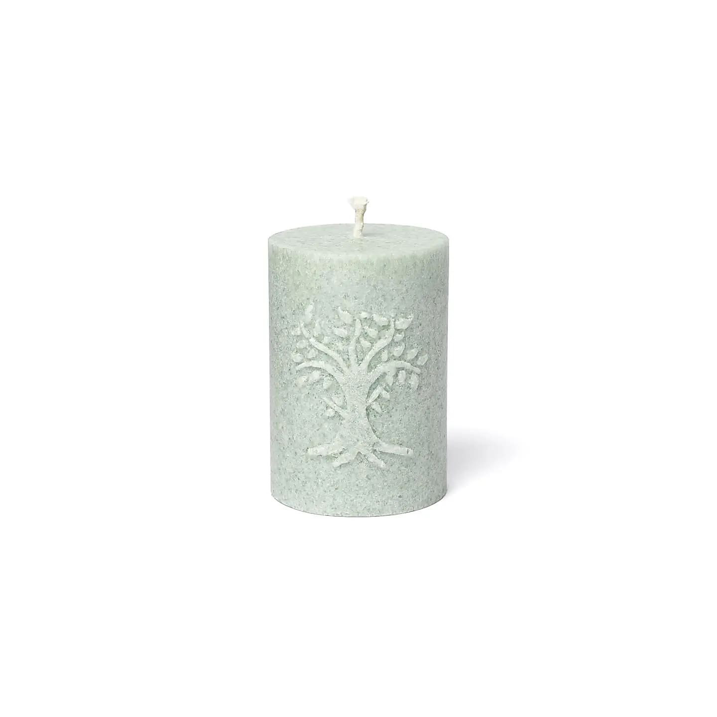 Bougie votive à relief Arbre de Vie stéarine vert sauge | Pieralune