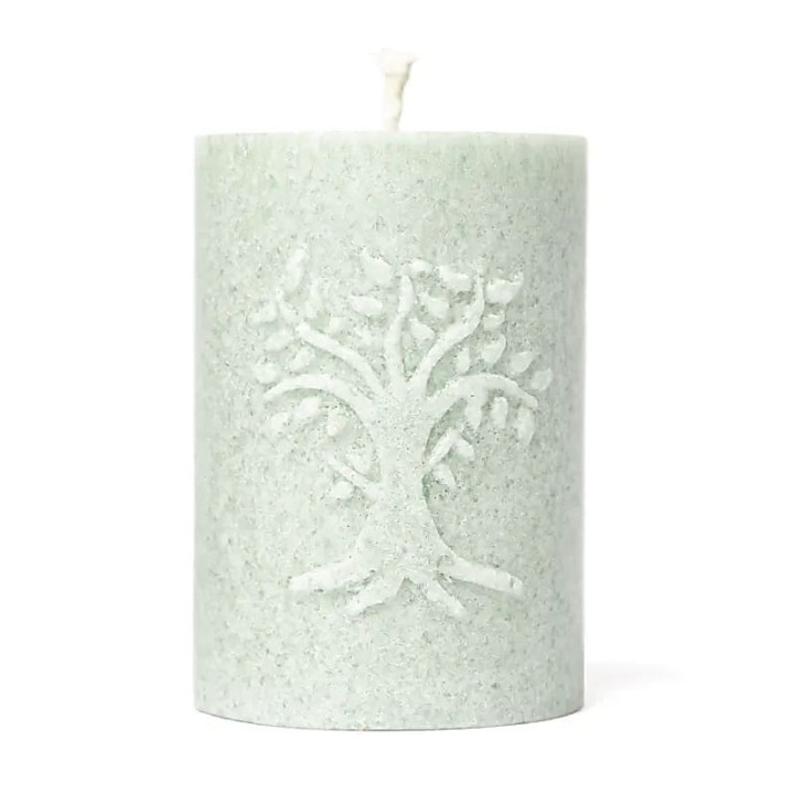 Bougie votive à relief Arbre de Vie stéarine vert sauge | Pieralune
