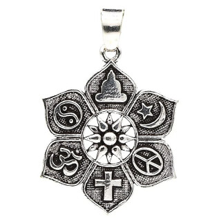 Pendentif lotus avec symboles religieux | Pieralune