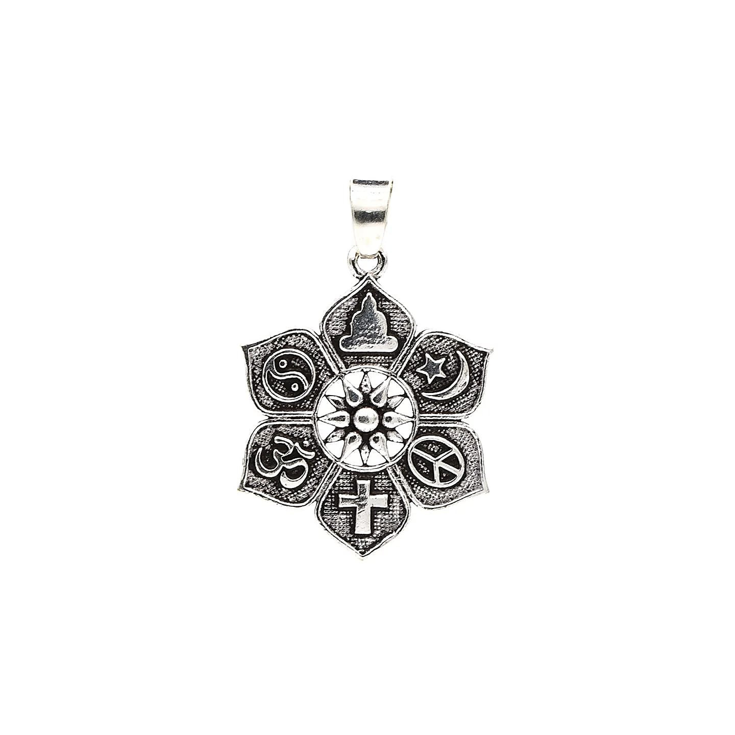 Pendentif lotus avec symboles religieux | Pieralune