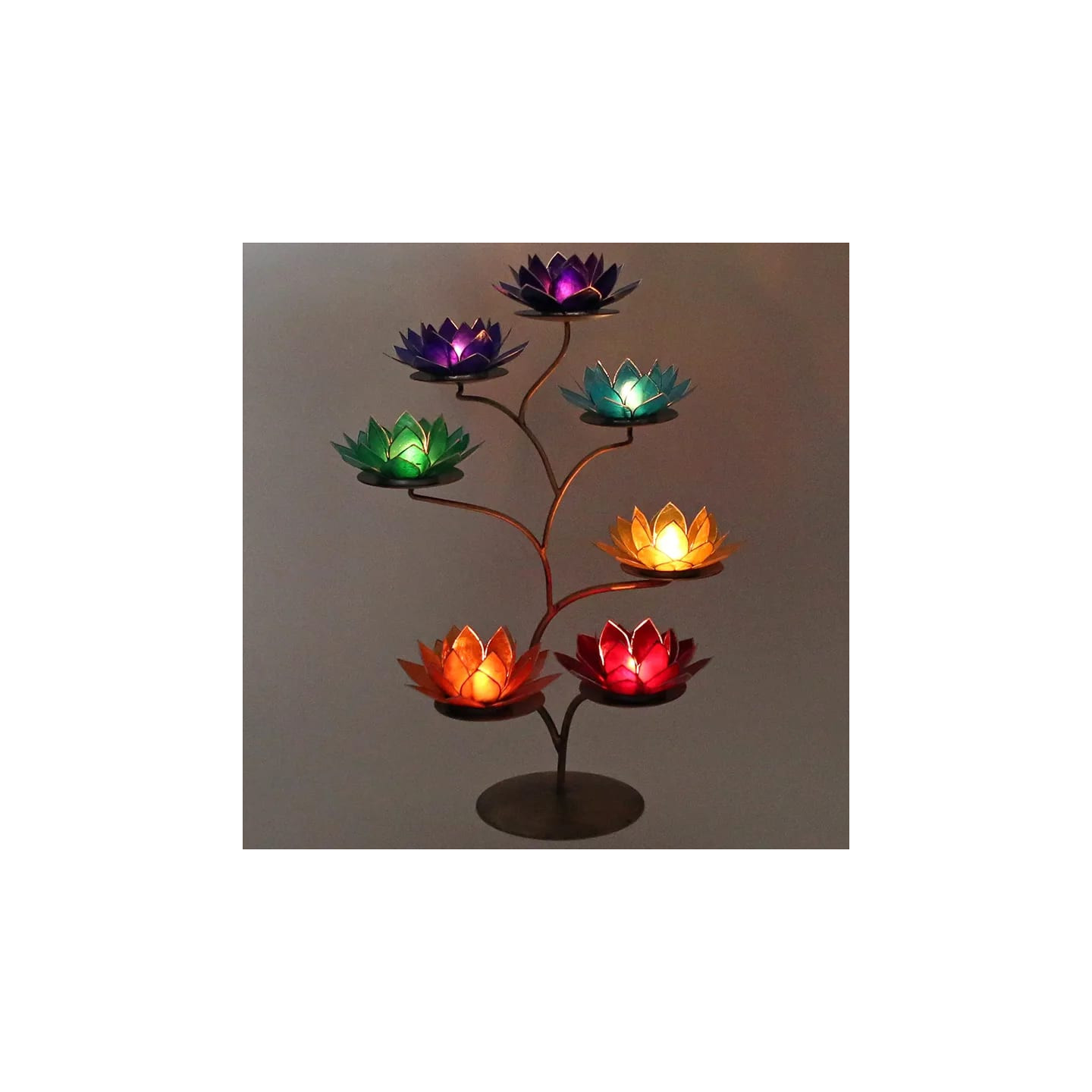 Chakras Lotus Présentoir métal avec 21 bougeoirs | Pieralune