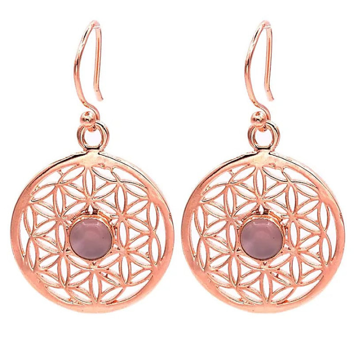 Boucles d'oreilles fleur de vie avec du Quarz rose | Pieralune