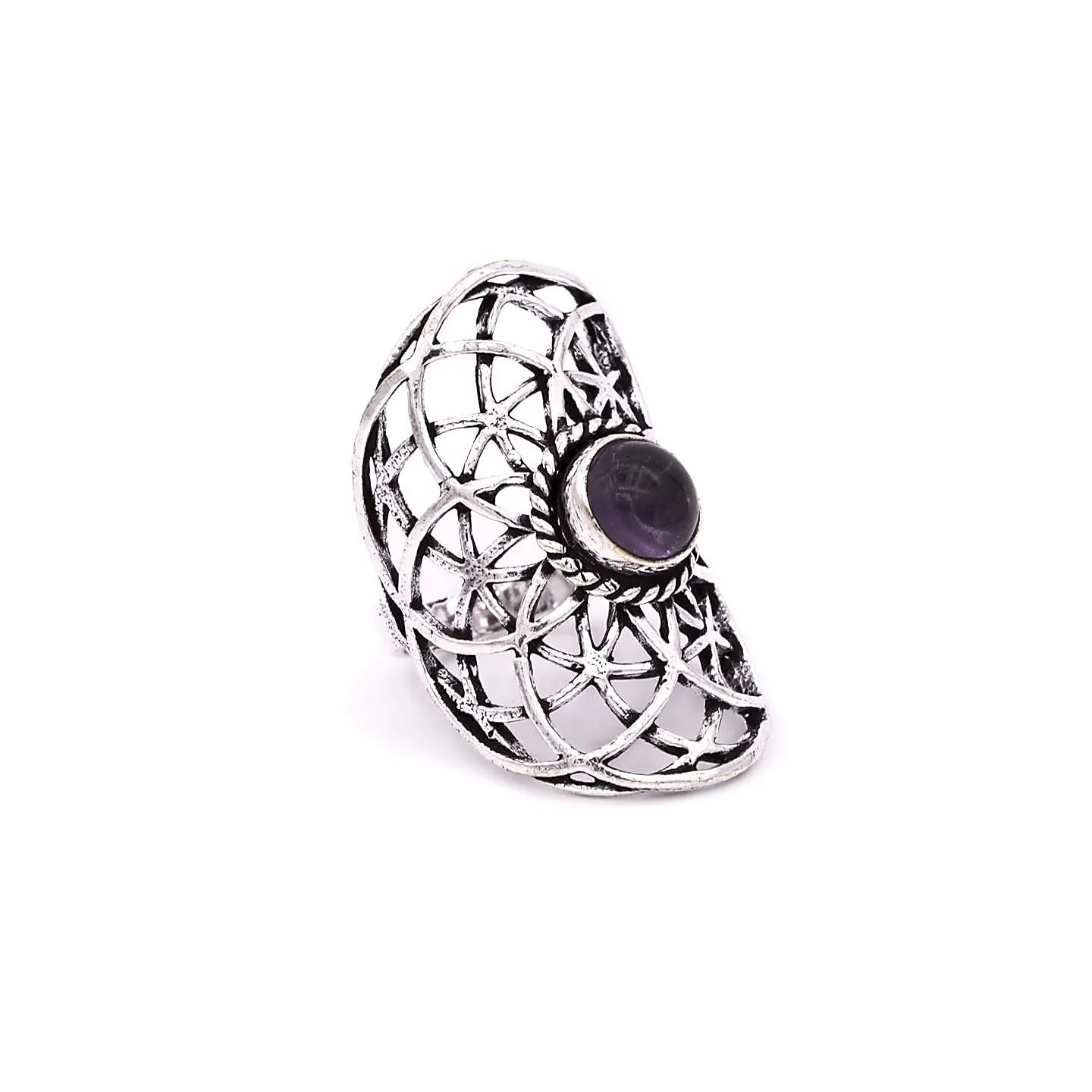 Bague graine de vie couleur argent améthyste | Pieralune