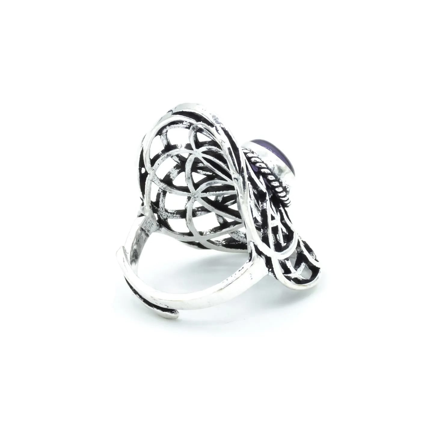 Bague graine de vie couleur argent améthyste | Pieralune