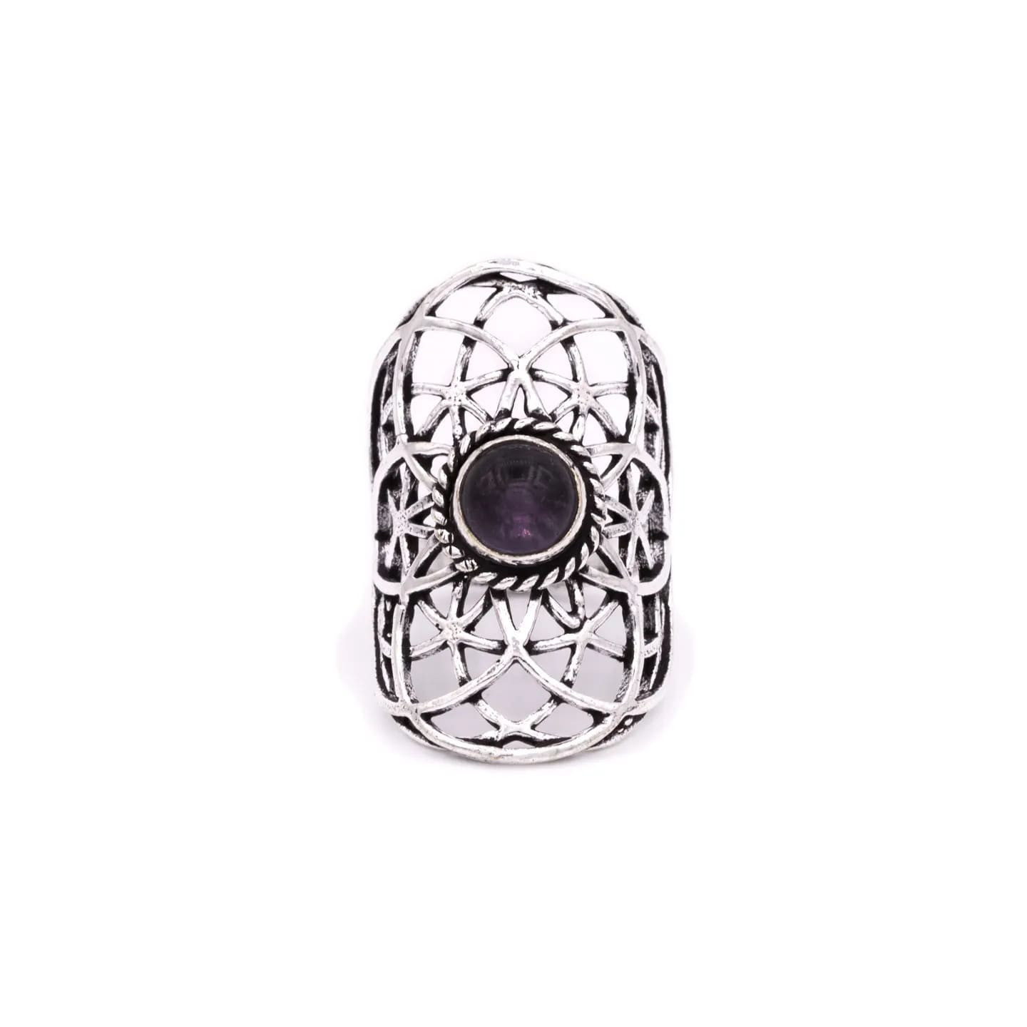 Bague graine de vie couleur argent améthyste | Pieralune