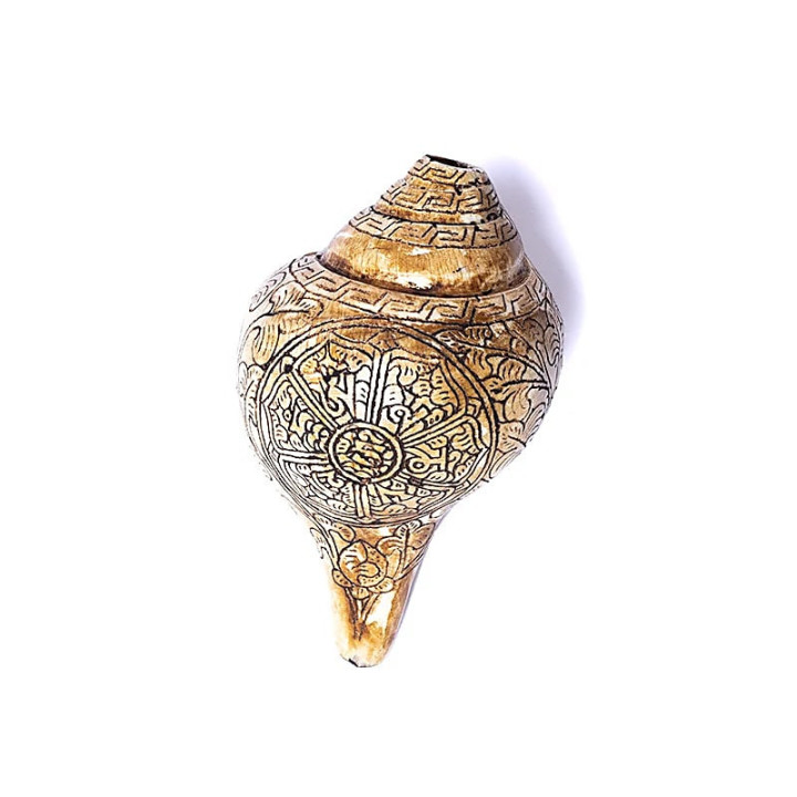 Conque tibétaine trompette rituelle gravé OMPH | Pieralune