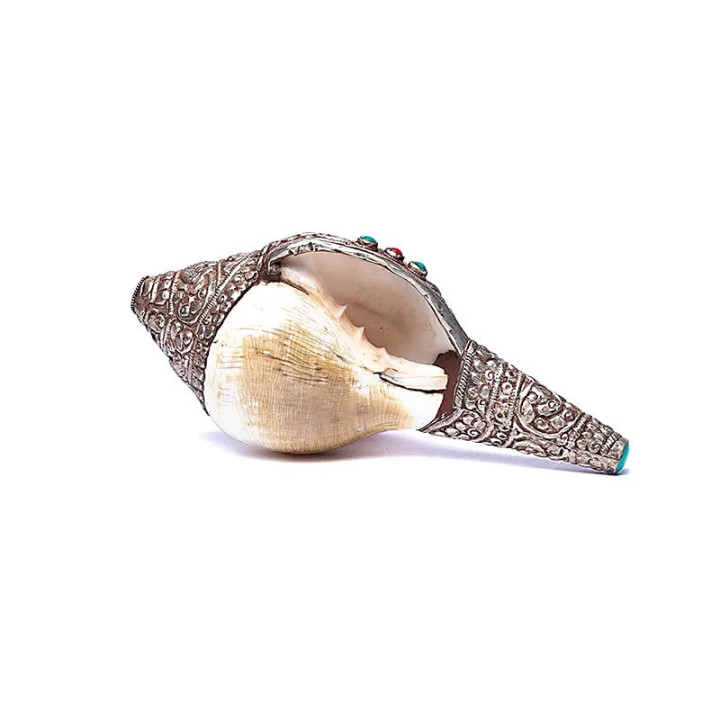 Conque tibétaine blanche et métal ciselé | Pieralune