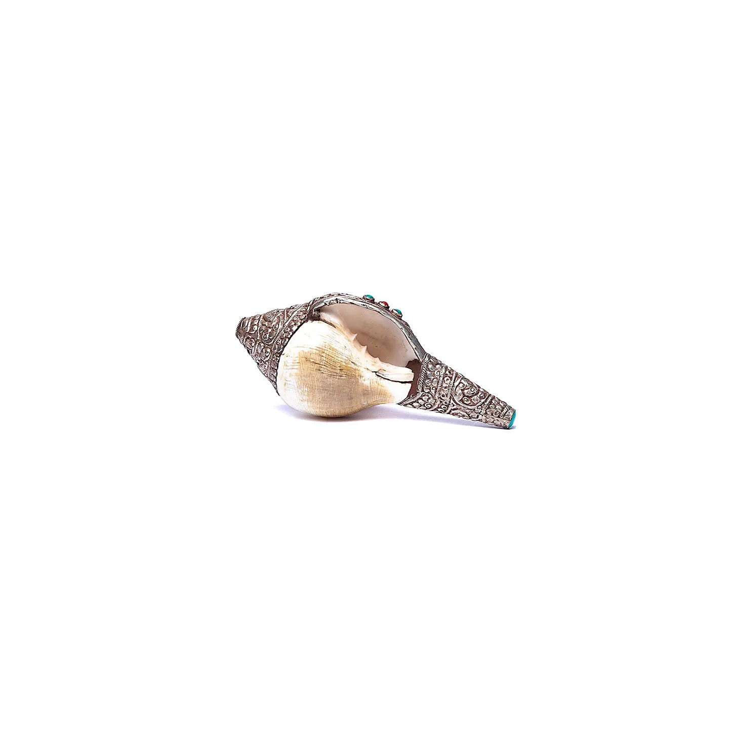 Conque tibétaine blanche et métal ciselé | Pieralune