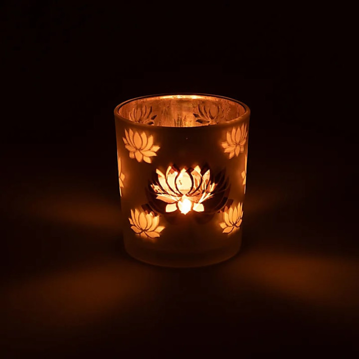 Candle light holder frosted/metallic Lotus | Pieralune